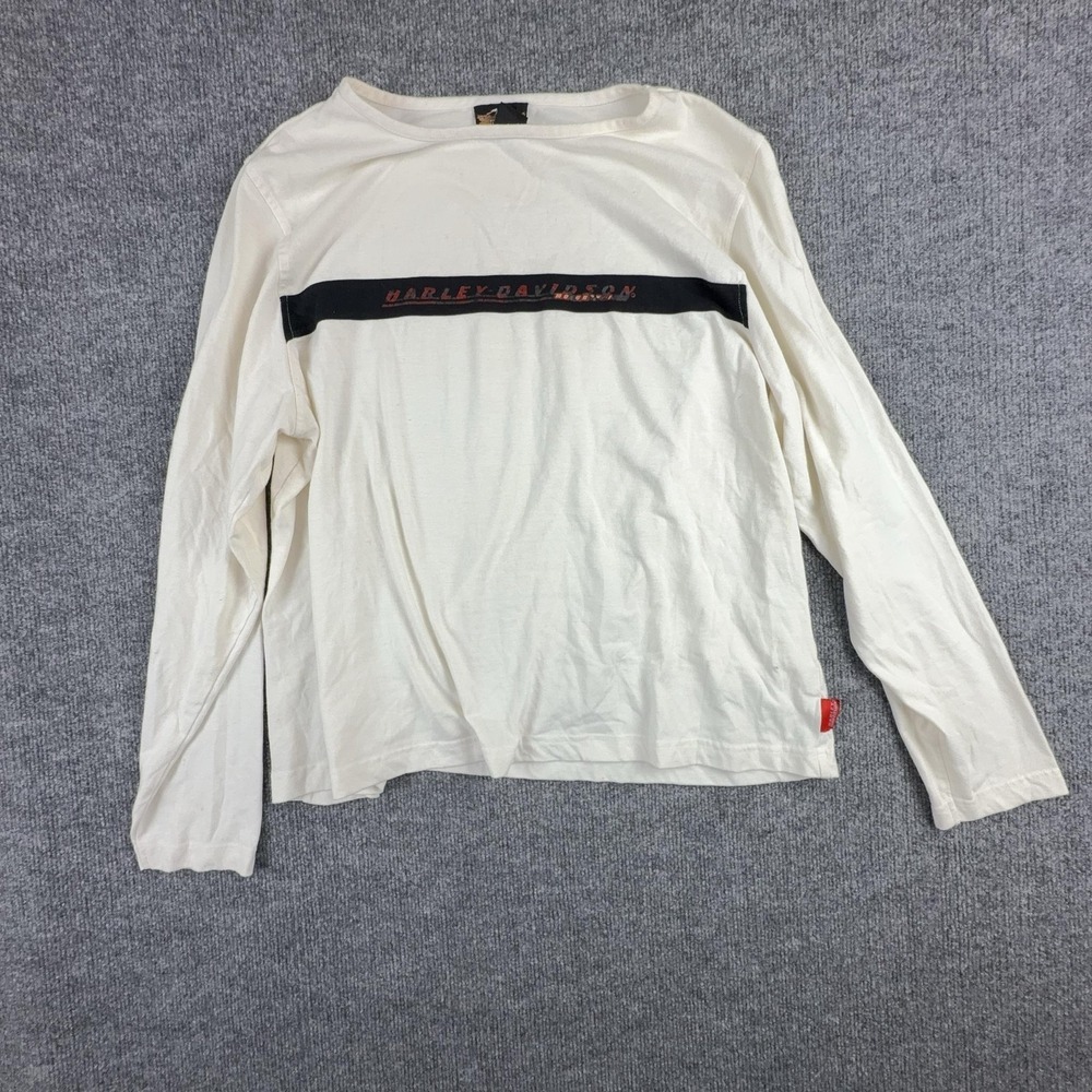 Harley-Davidson‎ Shirt Womens 2W White Colorblock Long Sleeve Biker Logo Top
